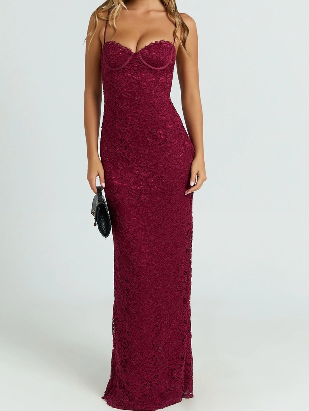 Showpo Burgundy Lace Maxi Dress